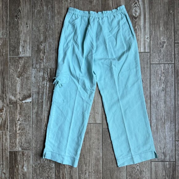 2/$18 Sale! J Jill Wide Leg Pants Womens SP Pull On Linen Light Blue Cargo Tie - Picture 5 of 9